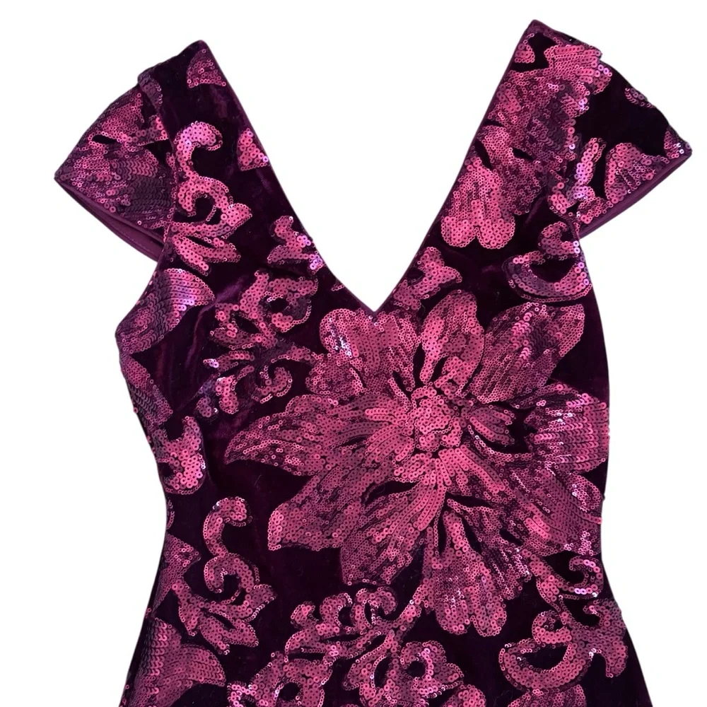 Guess Burgundy Velvet Sequin Mini Evening Dress Size 4 - Picture 5 of 17